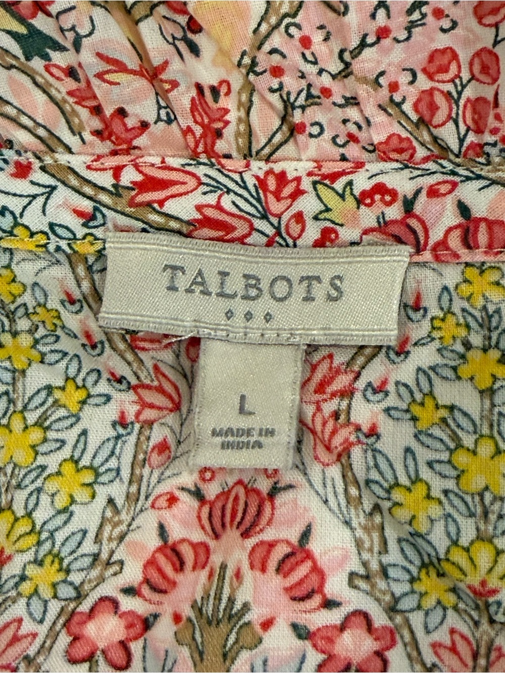 Talbots Women’s Large Floral Paisley Ruffle Blouse Pink 100% Cotton Long Sleeve - Picture 7 of 10